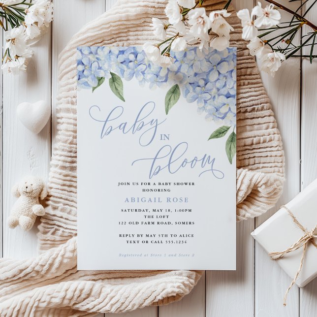 Blue Hydrangea Baby in Bloom Baby Shower Invitation (Creator Uploaded)