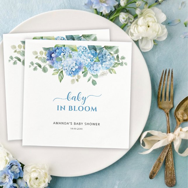 Blue Hydrangea Baby in Bloom Baby Shower Napkins (Creator Uploaded)