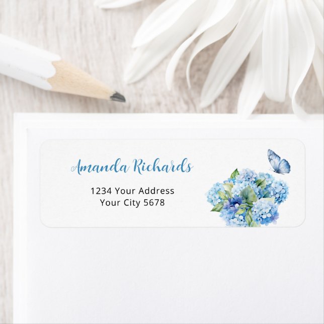 Blue Hydrangea Baby Shower Address Label (Insitu)
