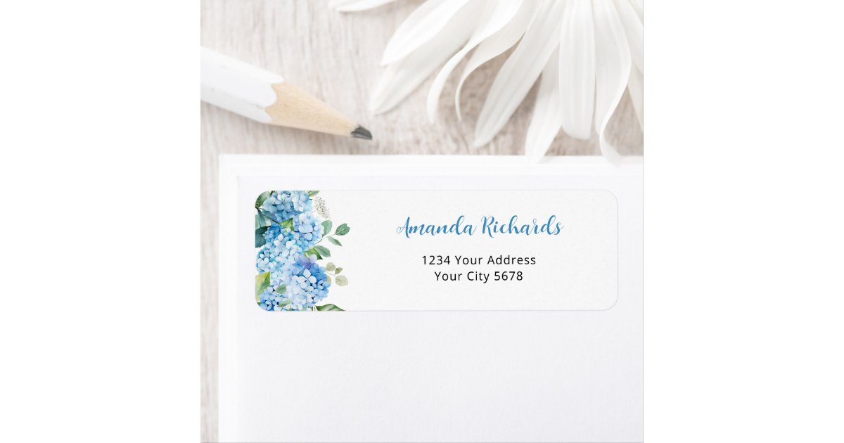 Hydrangea Label Blue Hydrangea Baby Shower Address Label | Zazzle
