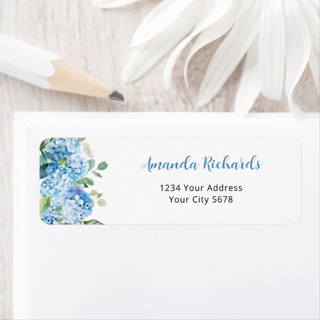 Blue Hydrangea Baby Shower Address Label (Insitu)