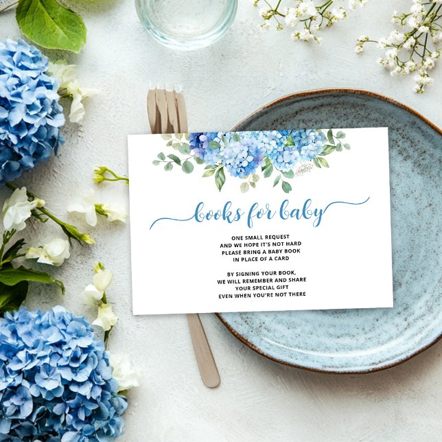 Blue Hydrangea Baby Shower Books for Baby Enclosure Card (Creator Uploaded)