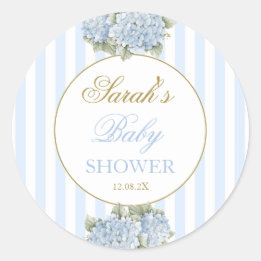 Blue Hydrangea Baby Shower Classic Round Sticker