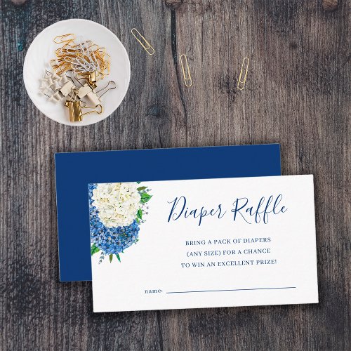 Blue Hydrangea Baby Shower Diaper Raffle Ticket Enclosure Card