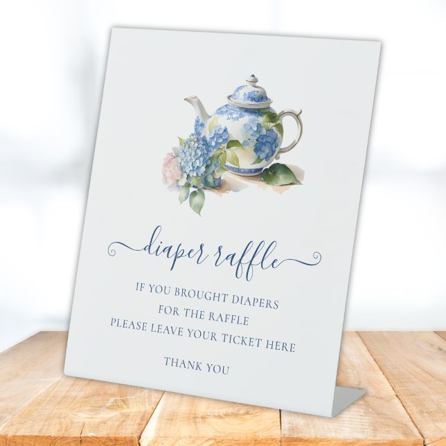  Blue Hydrangea Baby Shower  Diaper Raffle Ticket  Pedestal Sign (Creator Uploaded)