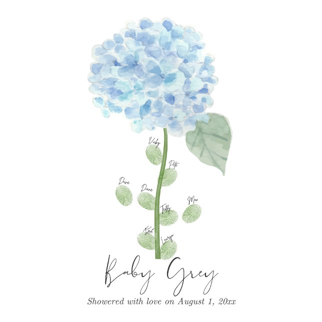 Blue Hydrangea Baby Shower Fingerprint Guest Book (Creator Uploaded)
