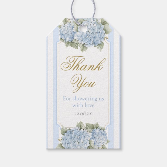 Blue Hydrangea Baby Shower Gift Tags (Front)