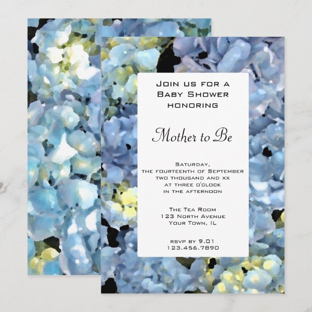 Blue Hydrangea Baby Shower Invitation (Front/Back)
