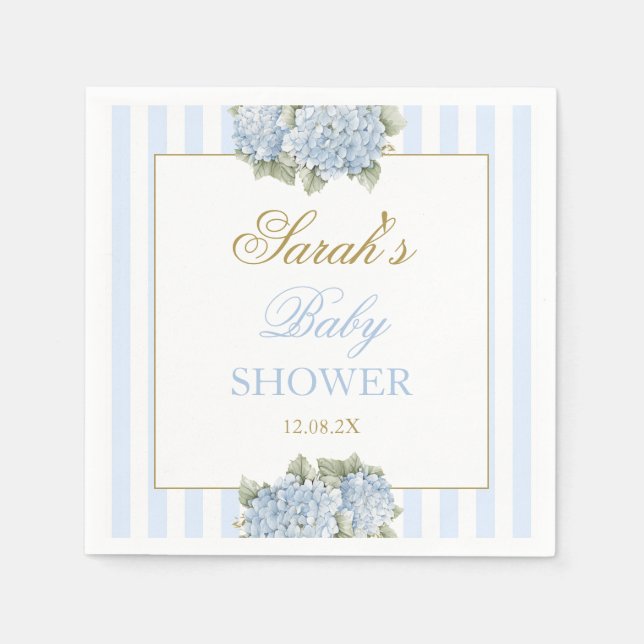 Blue Hydrangea Baby Shower Napkins (Front)
