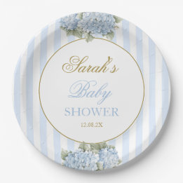 Blue Hydrangea Baby Shower Paper Plates