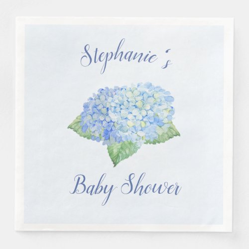 Blue Hydrangea Baby Shower Personalized Paper Dinner Napkins