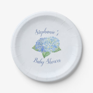 Blue Hydrangea Baby Shower Personalized Paper Plates