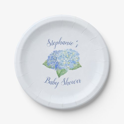 Blue Hydrangea Baby Shower Personalized Paper Plates