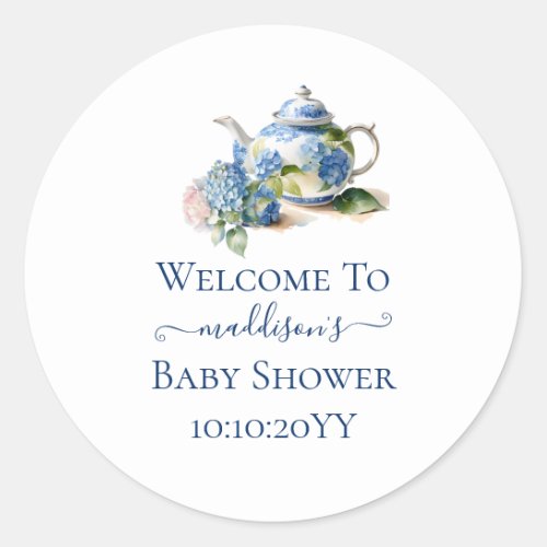  Blue Hydrangea Baby Shower Tea Party Classic Round Sticker