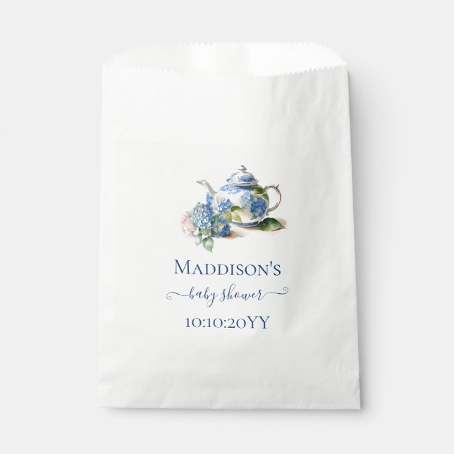  Blue Hydrangea Baby Shower Tea Party Favor Bag (Front)