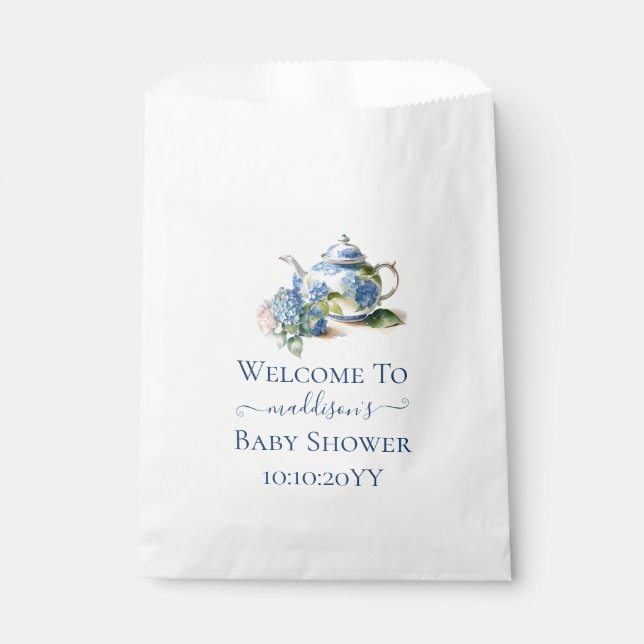  Blue Hydrangea Baby Shower Tea Party Favor Bag (Front)