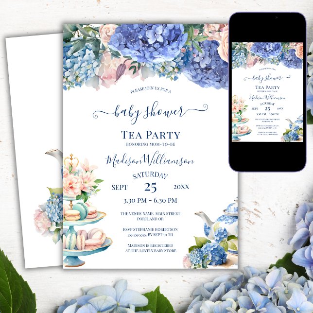 Blue Hydrangea Baby Shower Tea Party  Invitation (Creator Uploaded)