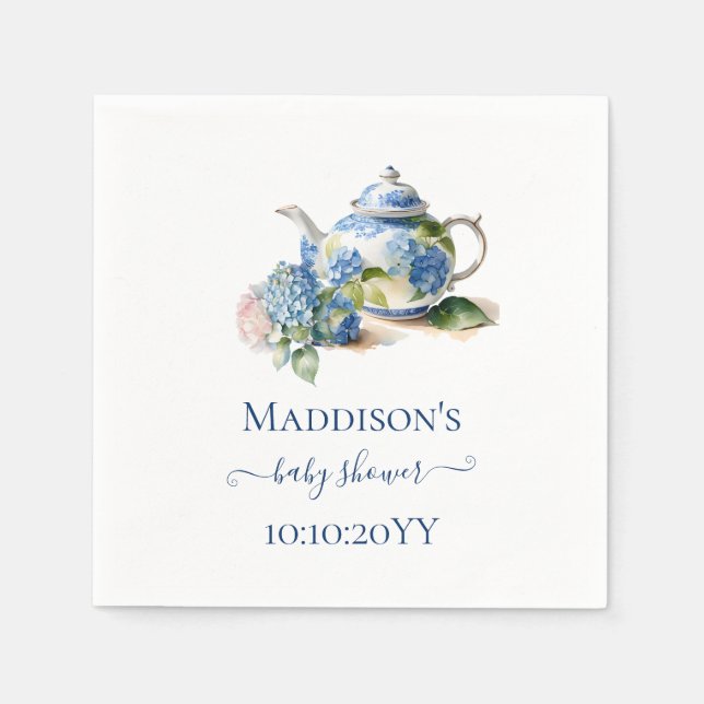  Blue Hydrangea Baby Shower Tea Party Napkins (Front)