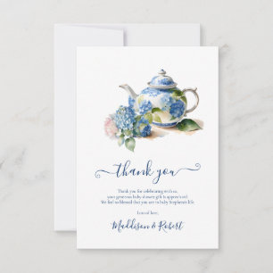 Blue Hydrangea Baby Shower Tea Party Thank You Card