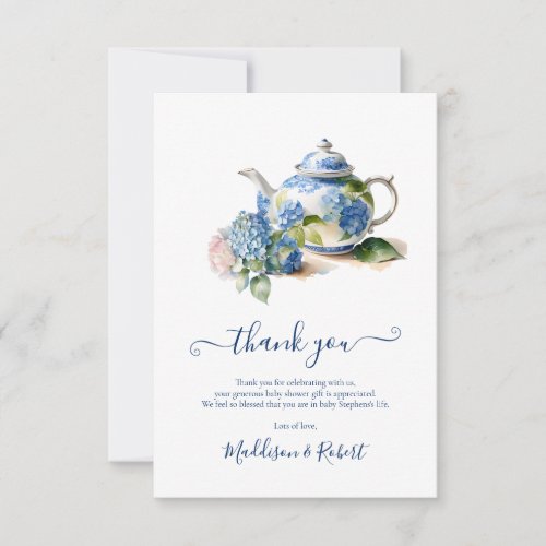 Blue Hydrangea Baby Shower Tea Party  Thank You Card