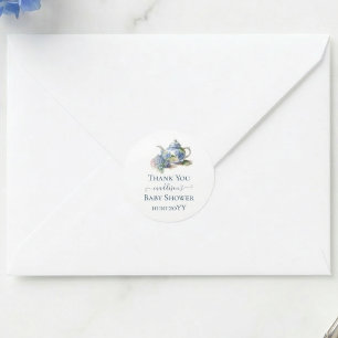  Blue Hydrangea Baby Shower Tea Party Thank You Classic Round Sticker