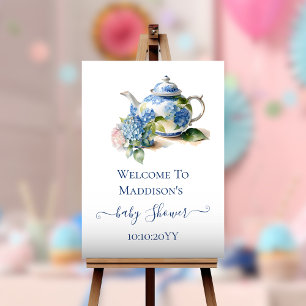  Blue Hydrangea Baby Shower Tea Party Welcome  Foam Board