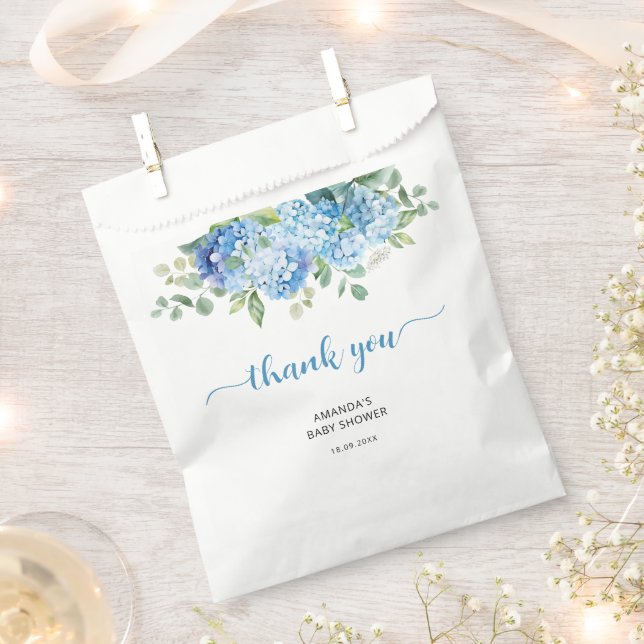 Blue Hydrangea Baby Shower Thank You Favor Bag (Clipped)