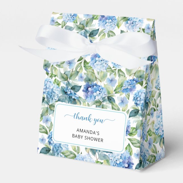 Blue Hydrangea Baby Shower Thank You Favor Boxes (Front Side)