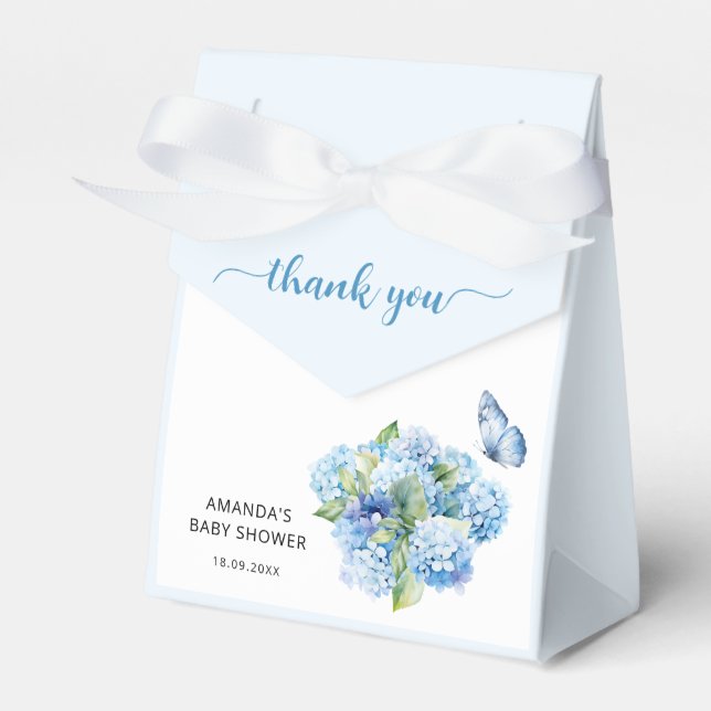 Blue Hydrangea Baby Shower Thank You Favor Boxes (Front Side)