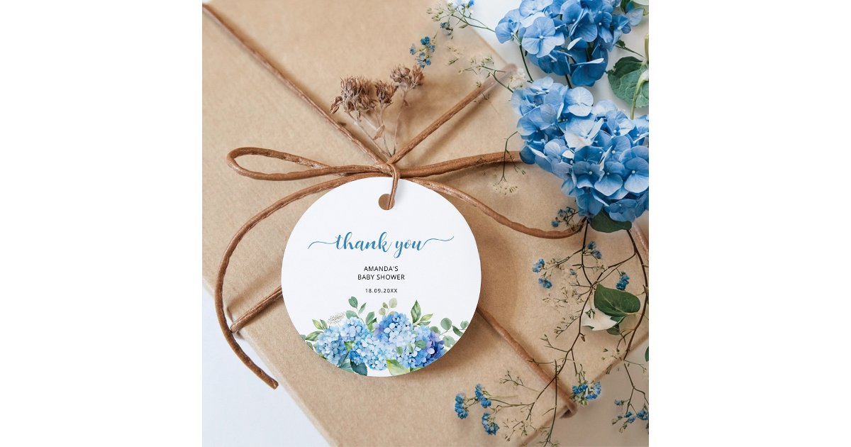Blue Hydrangea Baby Shower Thank You Favor Tags | Zazzle