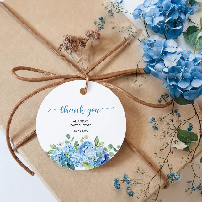Blue Hydrangea Baby Shower Thank You Favor Tags | Zazzle