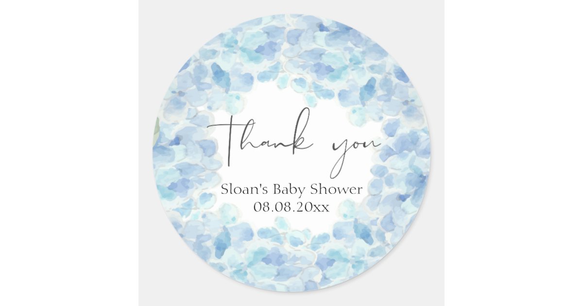Blue Hydrangea Baby Shower Thank You Sticker | Zazzle