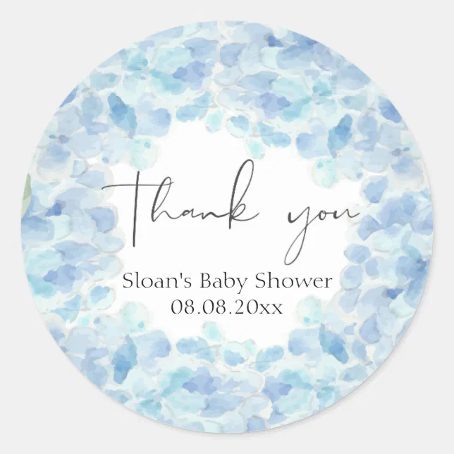 Blue Hydrangea Baby Shower Thank You Sticker | Zazzle