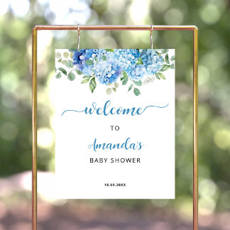 Blue Hydrangea Baby Shower Welcome Poster