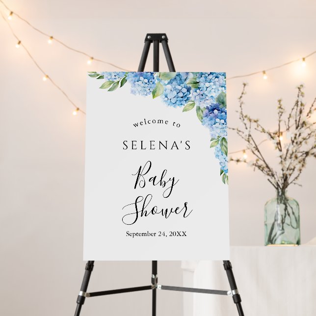 Blue Hydrangea Baby Shower Welcome Sign (In Situ (Stand))