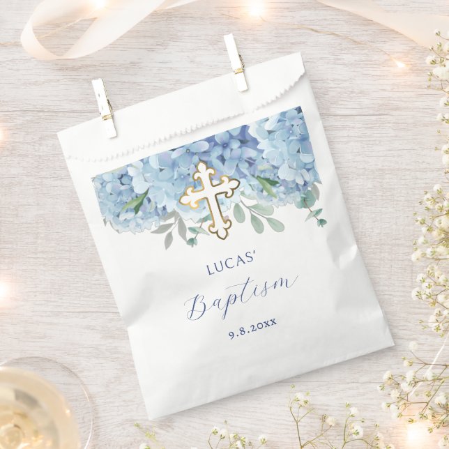 Blue Hydrangea Baptism Favor Bag (Clipped)