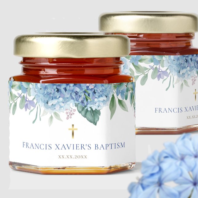 blue Hydrangea Baptism Honey Jar Favors (Creator Uploaded)