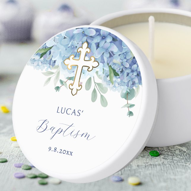 Blue Hydrangea Baptism Mini Candle Favors (Creator Uploaded)