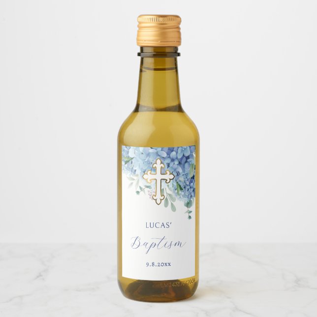 Blue Hydrangea Baptism Wine Label (Front)