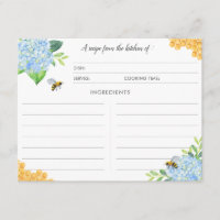 Blue Hydrangea Bee Botanical Recipe Cards