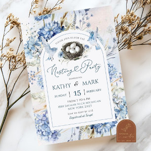 Blue Hydrangea Bird Nesting Party Invitation