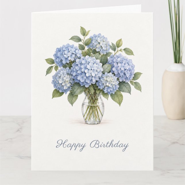 Blue Hydrangea Birthday Card (Front)