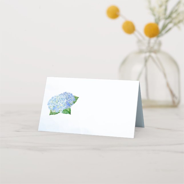Blue Hydrangea Blank Place Cards (Front)