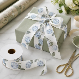Blue Hydrangea Bloom Floral Satin Ribbon