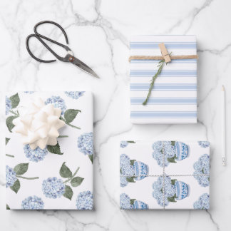 Blue Hydrangea Bloom Floral Set Wrapping Paper Sheets