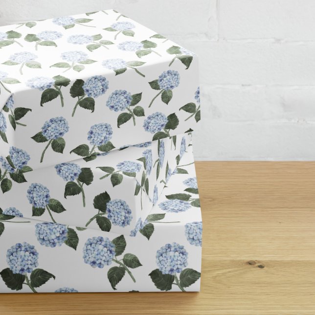 Blue Hydrangea Bloom Floral  Wrapping Paper Sheets (hydrangea bloom blue gift wrap paper
)