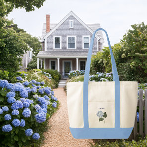 Blue Hydrangea Bloom Flower Contrast Trim Boat Tote Bag