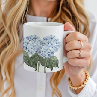 Blue Hydrangea Bloom Hamptons Ceramic Coffee Mug
