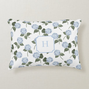 Blue Hydrangea Bloom Monogram Accent Pillow