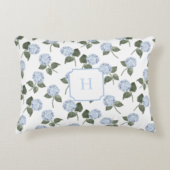 Blue Hydrangea Bloom Monogram   Accent Pillow (Front)